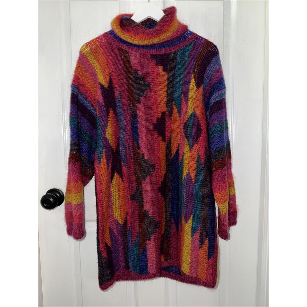 VTG Mariea Kim Sweater Dress M Geometric Stripe Southwestern Pattern Wool‎ Blend